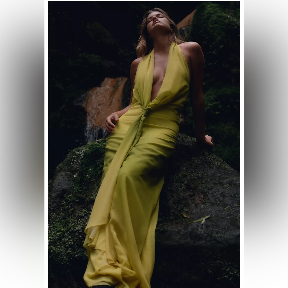 Zara Yellow Halter Maxi Dress